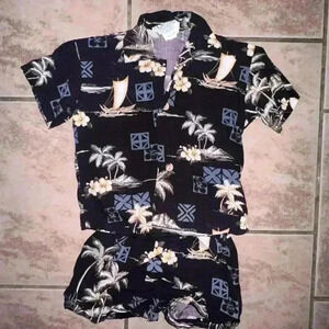 Boys Lord of Hawaii Hawaiian Shirt & Shorts Set 6M Black & White